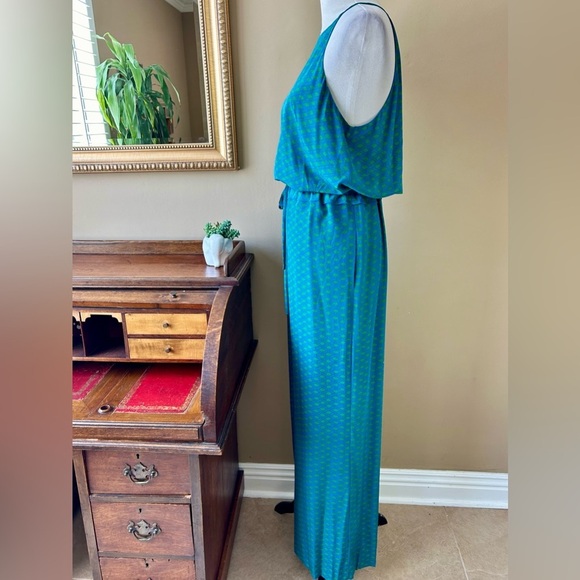 Diane Von Furstenberg DVF Silk Davin Jumpsuit Wide Leg Sleeveless Green Blue 14 - Picture 5 of 16